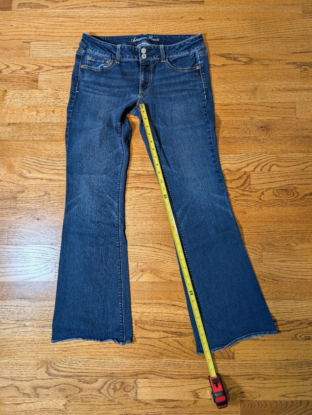 American Eagle Women's Artist Flare Jeans Dark Wash Stretch Denim Size 12 Long - Picture 3 of 8